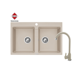 Zlew. SPARTA 78x50 2B beż - piaskowy + Bateria LUNGO