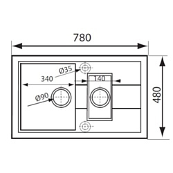 Zlew. CODAR (78x48) 1 1/2 B 1D grafit metalik AS