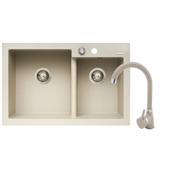 Zlew. DIPLOS 79x51 1 3/4B beż piaskowy + bateria BELLO