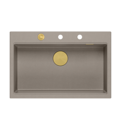 MARC 110 WORKSTATION GraniteQ zlewozmywak 1-komorowy 760*500*220 mm soft taupe + syfon push to open + dozownik + deska + wkładka / elementy złote