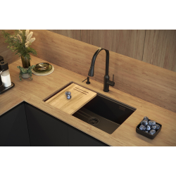 LOGAN 110 GraniteQ zlewozmywak soft taupe 76x44x23,5 cm 1-komorowy wpuszczany z syfonem manualnym złoty