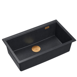 LOGAN 110 GraniteQ zlewozmywak black diamond 76x44x23,5 cm 1-komorowy podwieszany z syfonem manualnym miedziany