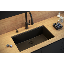 LOGAN 110 GraniteQ zlewozmywak black diamond 76x44x23,5 cm 1-komorowy podwieszany z syfonem manualnym miedziany
