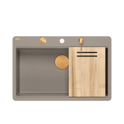 QUADRON | MARC 110 FM PRODUKT NA ZAMÓWIENIE | granitowy zlewozmywak kuchenny SZAROBEŻOWY + MIEDŹ PVD | wymiary: 75 x 49 x 24 cm | akcesoria: syfon, do