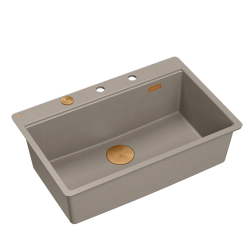 QUADRON | MARC 110 FM PRODUKT NA ZAMÓWIENIE | granitowy zlewozmywak kuchenny SZAROBEŻOWY + MIEDŹ PVD | wymiary: 75 x 49 x 24 cm | akcesoria: syfon, do