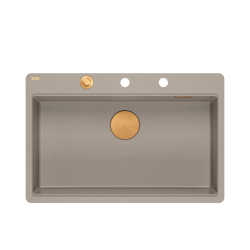 QUADRON | MARC 110 FM PRODUKT NA ZAMÓWIENIE | granitowy zlewozmywak kuchenny SZAROBEŻOWY + MIEDŹ PVD | wymiary: 75 x 49 x 24 cm | akcesoria: syfon, do
