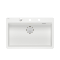QUADRON | MARC 110 FM PRODUKT NA ZAMÓWIENIE | granitowy zlewozmywak kuchenny BIAŁY + STAL | wymiary: 75 x 49 x 24 cm | akcesoria: syfon, dozownik, des