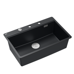 QUADRON | MARC 110 FM PRODUKT NA ZAMÓWIENIE | granitowy zlewozmywak kuchenny CZARNY mat + STAL | wymiary: 75 x 49 x 24 cm | akcesoria: syfon, dozownik