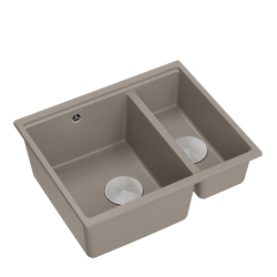 QUADRON | LOGAN 150 | granitowy zlewozmywak kuchenny SOFT TAUPE + STAL | wymiary: 55,5 x 46 x 22 cm | 1,5-komorowy wpuszczany | podbudowa szafki od: 6