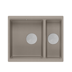 QUADRON | LOGAN 150 | granitowy zlewozmywak kuchenny SOFT TAUPE + STAL | wymiary: 55,5 x 46 x 22 cm | 1,5-komorowy wpuszczany | podbudowa szafki od: 6