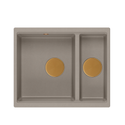 QUADRON | LOGAN 150 | granitowy zlewozmywak kuchenny SOFT TAUPE + MIEDŹ PVD | wymiary: 55,5 x 46 x 22 cm | 1,5-komorowy wpuszczany | podbudowa szafki