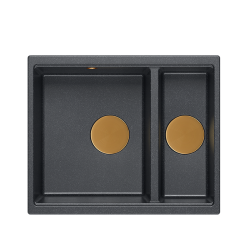 QUADRON | LOGAN 150 | granitowy zlewozmywak kuchenny CZARNY + MIEDŹ PVD | wymiary: 55,5 x 46 x 22 cm | 1,5-komorowy wpuszczany | podbudowa szafki od: