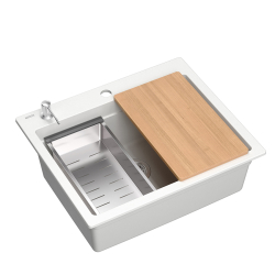 Quadron | KURT 110 | kuchenny zlewozmywak granitowy BIAŁY | wymiary: 59,5 x 50 x 21,5 cm | akcesoria: syfon, dozownik, deska, Qmata, wkładka ociekowa