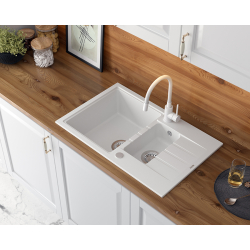 QUADRON PETER 156 GraniteQ zlewozmywak granitowy snow white 1,5-komorowy z/o (78x50x20) z syfonem i zaślepką