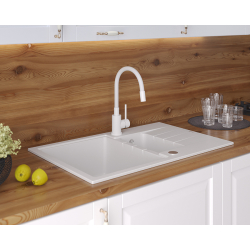 QUADRON PETER 156 GraniteQ zlewozmywak granitowy snow white 1,5-komorowy z/o (78x50x20) z syfonem i zaślepką