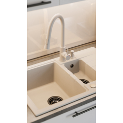 QUADRON PETER 156 GraniteQ zlewozmywak granitowy snow white 1,5-komorowy z/o (78x50x20) z syfonem i zaślepką
