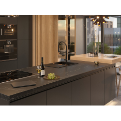 OWEN 111 GraniteQ zlewozmywak z syfonem Push 2 Open 1-komorowy z/o (760x500x215; kom. 330x430) pure carbon / elementy stalowe