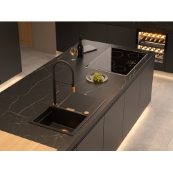OWEN 111 GraniteQ zlewozmywak z syfonem Push 2 Open 1-komorowy z/o (760x500x215; kom. 330x430) pure carbon / elementy stalowe