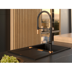 OWEN 111 GraniteQ zlewozmywak z syfonem Push 2 Open 1-komorowy z/o (760x500x215; kom. 330x430) pure carbon / elementy stalowe