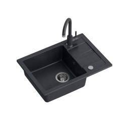 GO- SMART CZARNY zlewozmywak granitowy 1-k z/o (62x44x17,5) + bateria w kolorze + syfon manualny z zaślepką