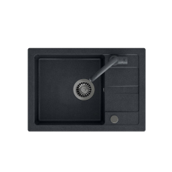 GO- SMART CZARNY zlewozmywak granitowy 1-k z/o (62x44x17,5) + bateria w kolorze + syfon manualny z zaślepką