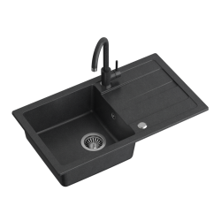 GO- MAX CZARNY zlewozmywak granitowy 1-k z/o (77x44x17,5) + bateria w kolorze + syfon manualny z zaślepką