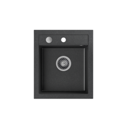 JOHNNY 100 GraniteQ zlewozmywak granitowy black dotted (czarny) 1-komorowy z/o (43x50x20), z syfonem i zaślepką stal szlachetna