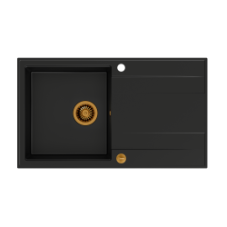 EVAN 111 GraniteQ zlewozmywak z syfonem Push 2 Open 1-komorowy z/o (860x500x210) pure carbon / elementy miedziane