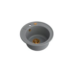 MORGAN 210 GraniteQ zlewozmywak silver stone z syfonem kol. miedziany okrągły 1-komorowy b/o
