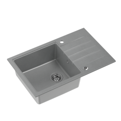 PETER 111 GraniteQ zlewozmywak granitowy silver stone 1-komorowy z/o (78x50x20) z syfonem i zaślepką