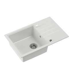 PETER 111 GraniteQ zlewozmywak granitowy snow white 1-komorowy z/o (78x50x20) z syfonem i zaślepką