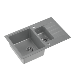 PETER 156 GraniteQ zlewozmywak granitowy silver stone 1,5-komorowy z/o (78x50x20) z syfonem i zaślepką