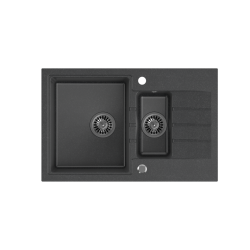 PETER 156 GraniteQ zlewozmywak granitowy black dotted (czarny) 1,5-komorowy z/o (78x50x20) z syfonem i zaślepką