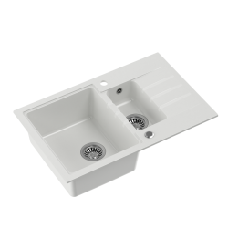 PETER 156 GraniteQ zlewozmywak granitowy snow white 1,5-komorowy z/o (78x50x20) z syfonem i zaślepką