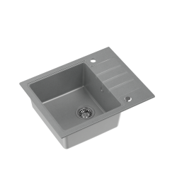PETER 116 GraniteQ zlewozmywak granitowy silver stone 1-komorowy z/o (62x50x20) z syfonem i zaślepką