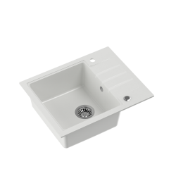 PETER 116 GraniteQ zlewozmywak granitowy snow white 1-komorowy z/o (62x50x20) z syfonem save space i zaślepką