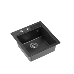 PETER 110 GraniteQ zlewozmywak granitowy black dotted (czarny) 1-komorowy z/o (50x52x20) z syfonem i zaślepką