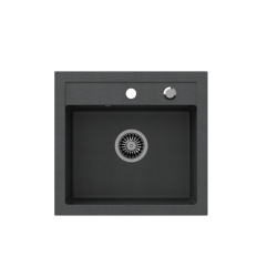 JOHNNY 110 GraniteQ zlewozmywak granitowy black dotted (czarny) 1-komorowy b/o (50x47x18,5), z syfonem i zaślepką stal szlachetna