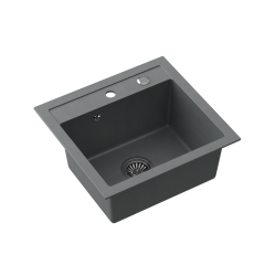 JOHNNY 110 GraniteQ zlewozmywak granitowy silver stone 1-komorowy b/o (50x47x18,5), z syfonem i zaślepką stal szlachetna