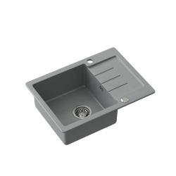 JOHNNY 116 GraniteQ zlewozmywak granitowy silver strone 1-komorowy z/o (60x44x18,5), z syfonem i zaślepką stal szlachetna
