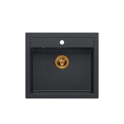 QUADRON BILL 110 GRANITEQ zlewozmywak wpuszczany 1-komorowy 595x540x205 mm, black diamond / elementy miedziane