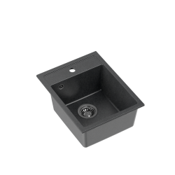 JOHNNY 90 GraniteQ zlewozmywak granitowy black dotted (czarny) 1-komorowy z/o (39x50x20), z syfonem stal szlachetna