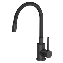READY- SMART CZARNY zlewozmywak granitowy 1-k z/o (62x44x17,5) + bateria z elastyczną wylewką very black + dozownik very black + syfon very black