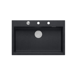 Zlewozmywak granitowy MARC 1-komorowy 76x50 cm czarny/black diamond + elementy stal szlachetna