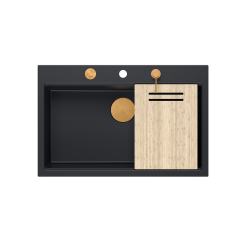 Zlewozmywak granitowy MARC 1-komorowy 76x50 cm czarny/pure carbon + Nano MIEDŹ PVD