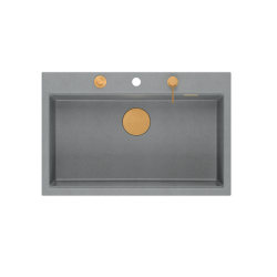 Zlewozmywak granitowy MARC 1-komorowy 76x50 cm szary/silver stone + Nano MIEDŹ PVD