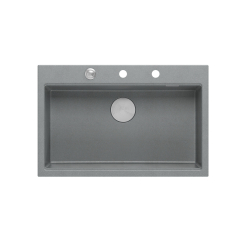 Zlewozmywak granitowy MARC 1-komorowy 76x50 cm szary/silver stone + elementy stal szlachetna