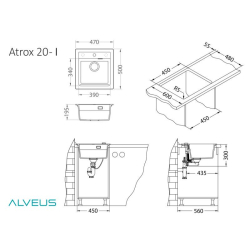 ATROX 20 kol. 22 PIASEK zlew Granital 1 kom. z syfonem POP-UP 3 1/2