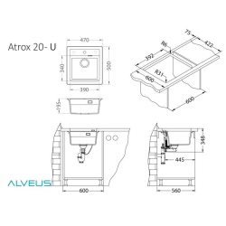 ATROX 20 kol. 22 PIASEK zlew Granital 1 kom. z syfonem POP-UP 3 1/2