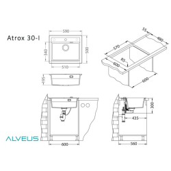 ATROX 30 kol. 81 BETON zlew Granital 1 kom. z syfonem POP-UP 3 1/2